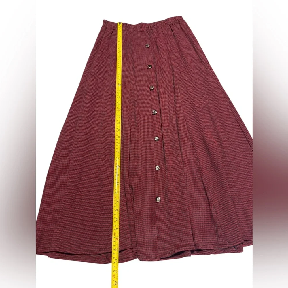 Vtg Cynthia Maxx Red Gingham Plaid Button Front Maxi Skirt Medium Academia USA